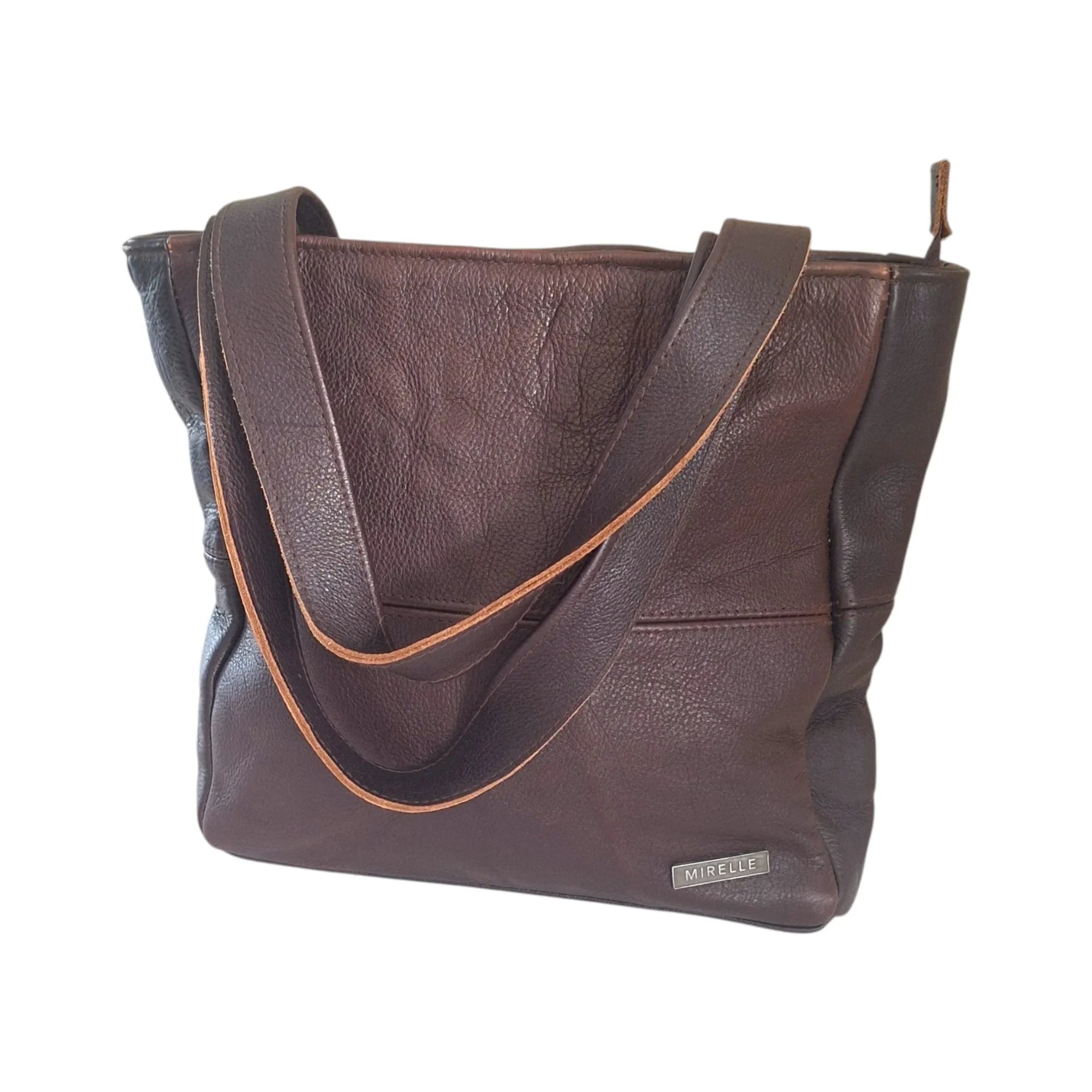 Mirelle Shopper Shoulder Handbag With Outside Zipped Pocket | Genuine Leather - Brown | Stock Room Sale MIRELLE