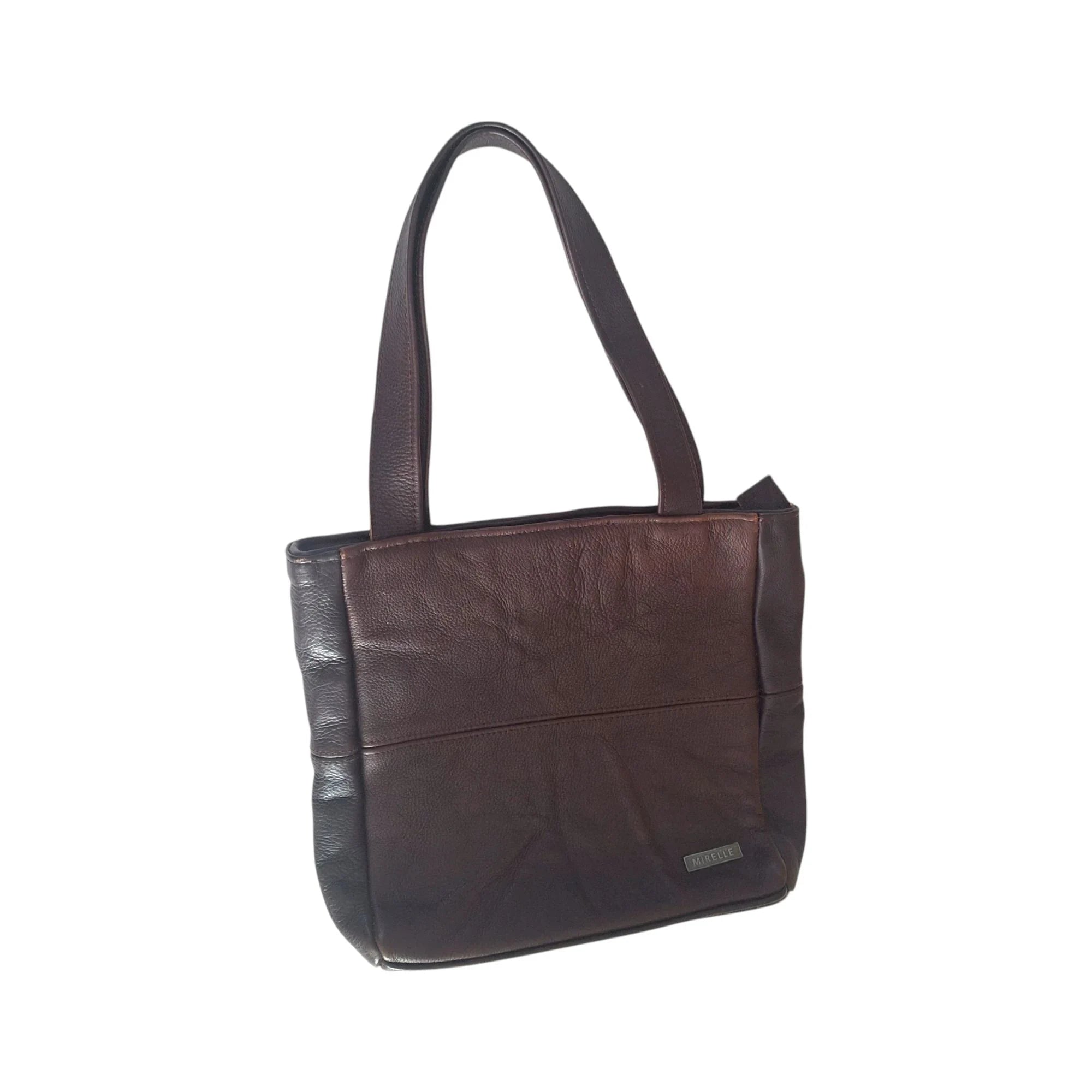 Mirelle Shopper Shoulder Handbag With Outside Zipped Pocket | Genuine Leather - Brown | Stock Room Sale MIRELLE