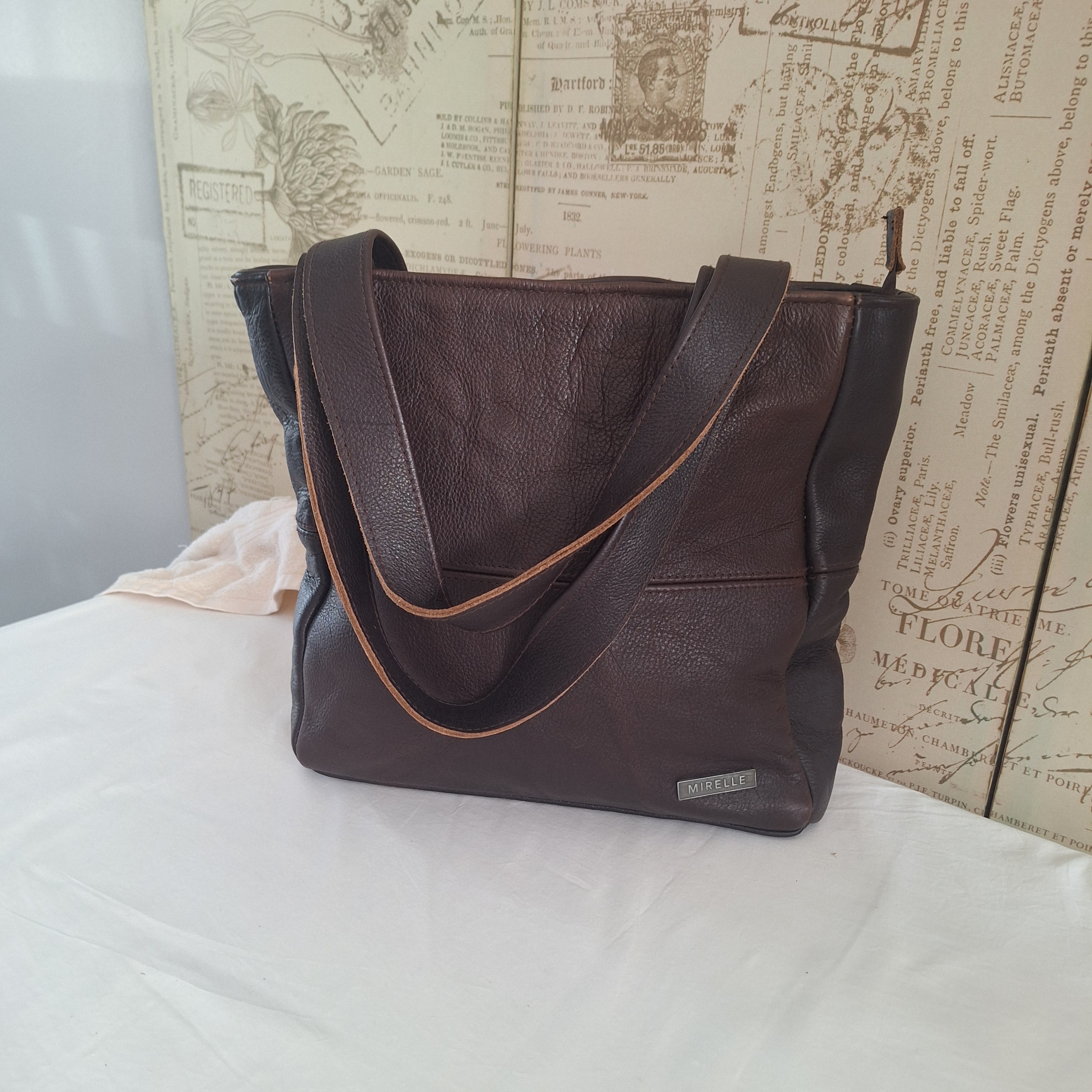Mirelle Shopper Shoulder Handbag With Outside Zipped Pocket | Genuine Leather - Brown | Stock Room Sale MIRELLE