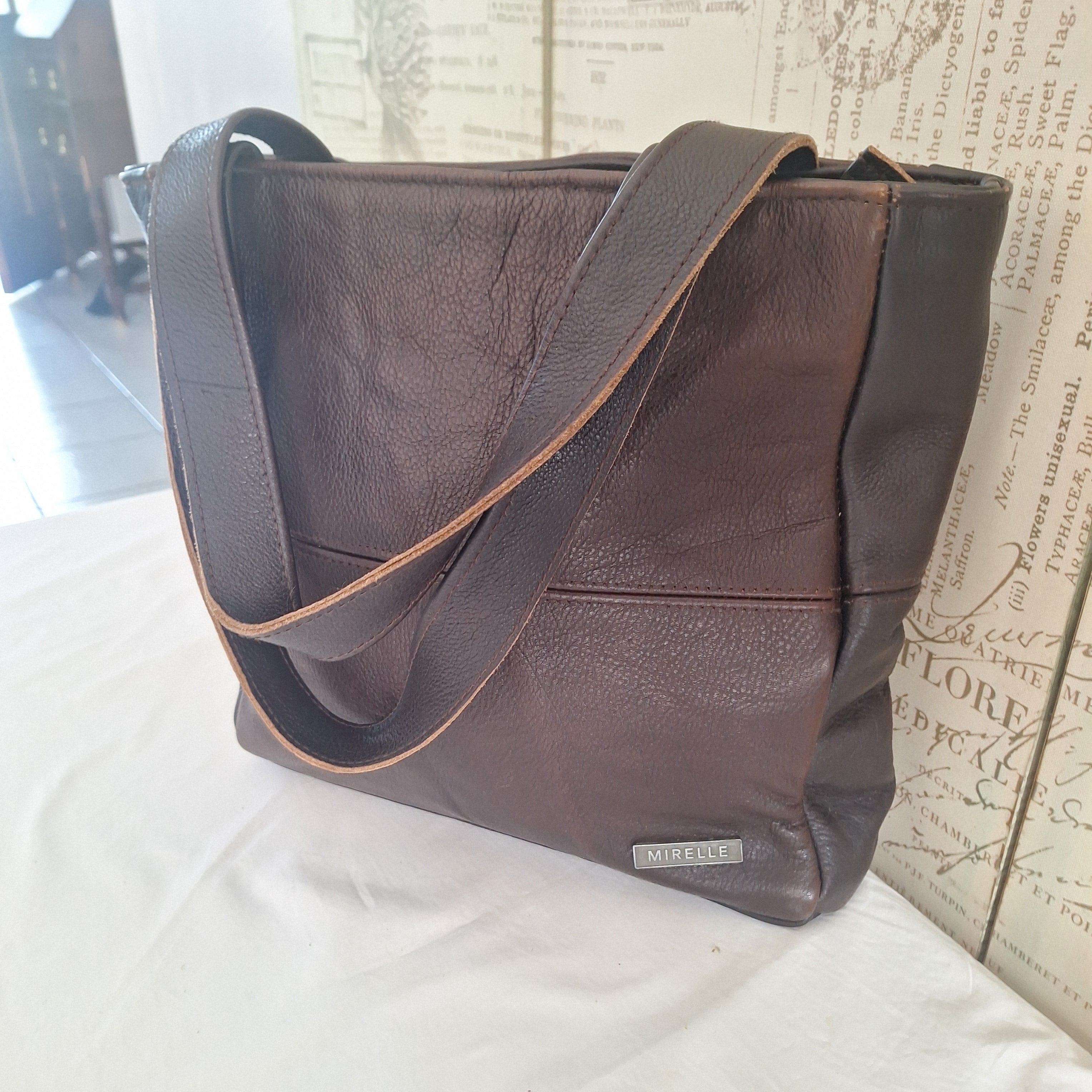 Mirelle Shopper Shoulder Handbag With Outside Zipped Pocket | Genuine Leather - Brown | Stock Room Sale MIRELLE