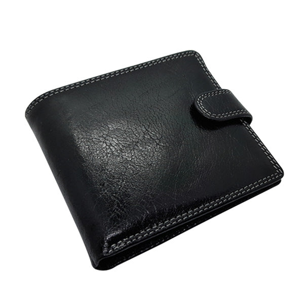 Leather Wallet With Coin Pouch and Tab Closure - Black | MIRELLE MIRELLE