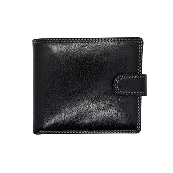 Leather Wallet With Coin Pouch and Tab Closure - Black | MIRELLE MIRELLE