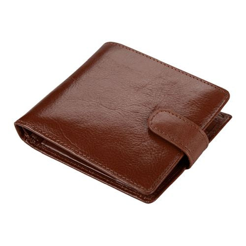 Leather Wallet With Coin Pouch and Tab Closure - Brown | MIRELLE
