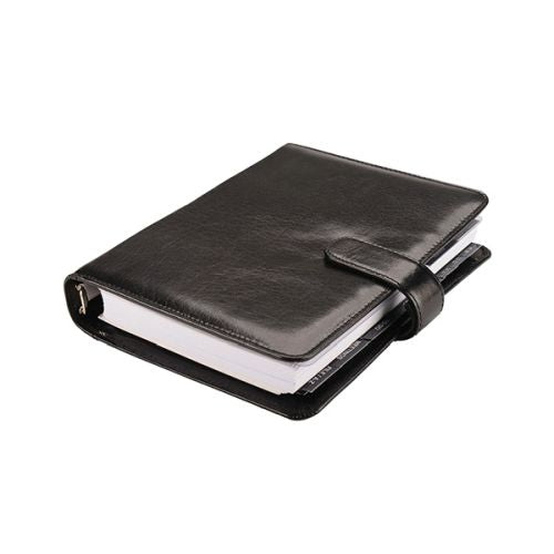 A5 Genuine Leather Organiser with Tab Closure - Black | Mirelle