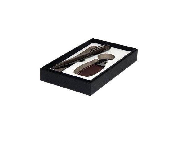 Genuine Leather Key Ring & Avanti Pen Gift Set - Brown | MIRELLE