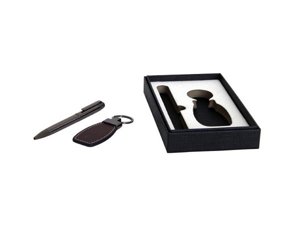 Genuine Leather Key Ring & Avanti Pen Gift Set - Brown | MIRELLE