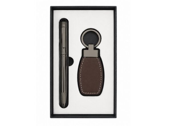 Genuine Leather Key Ring & Avanti Pen Gift Set - Brown | MIRELLE