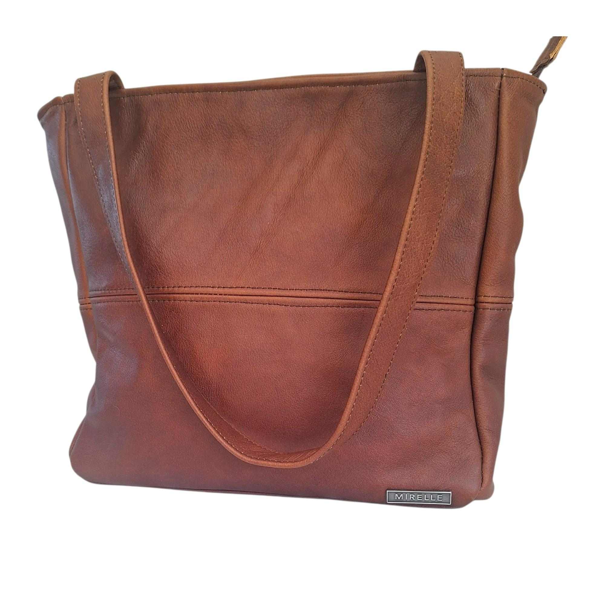 Leather Shopper Handbag With Outside Zipped Pocket | MIRELLE MIRELLE