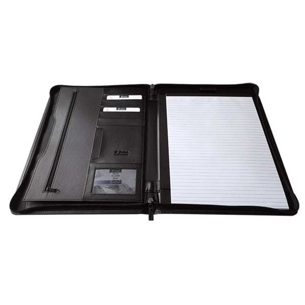 A4 Genuine Leather Zip Around Executive Folio Folder - Black - MIRELLE Leather and Lifestyle