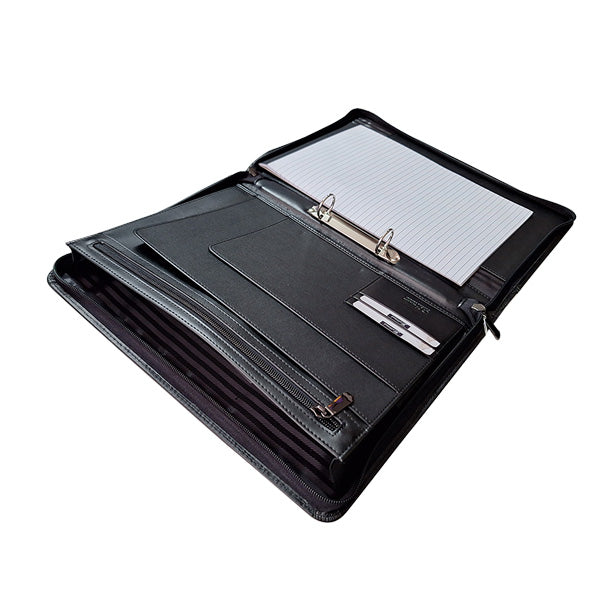 A4 Genuine Leather Zip Folder with Ring Binder and Handle - Black | MIRELLE ZA Folder Mirelle Leather and Lifestyle