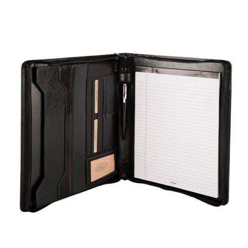 A4 Genuine Leather Zipped Folder - Black - MIRELLE Leather and Lifestyle