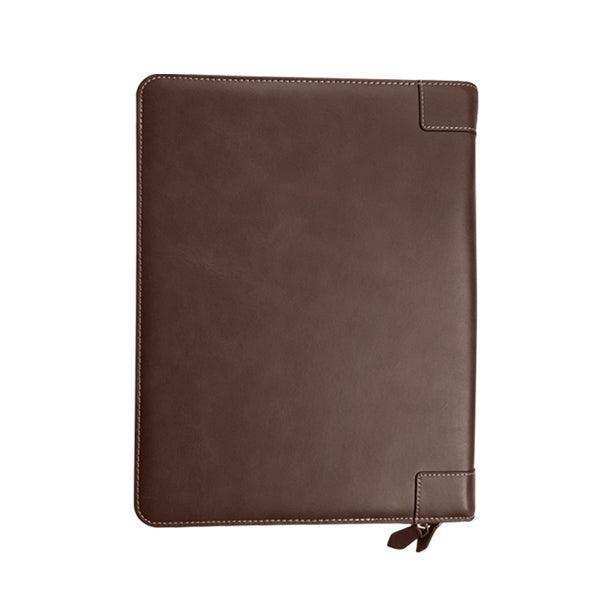 A4 Genuine Leather Executive Zipped Folder with Modern Stitching and Notepad - Brown | MIRELLE ZA Folder Mirelle Leather and Lifestyle