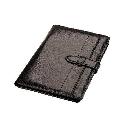 A5 Genuine Leather Folder with Tab Closure - Pen Loop - Filing Pocket - Black - MIRELLE Leather and Lifestyle