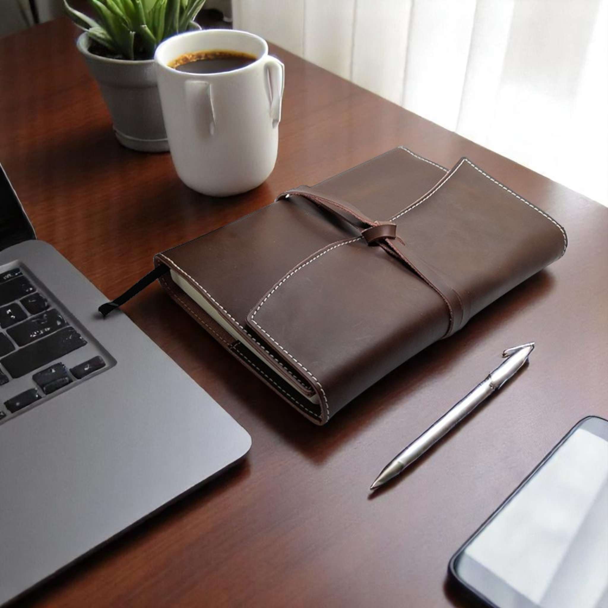 A5 Genuine Leather Trifold Slip On Notebook Cover and Notebook - Brown | MIRELLE Mirelle Leather and Lifestyle