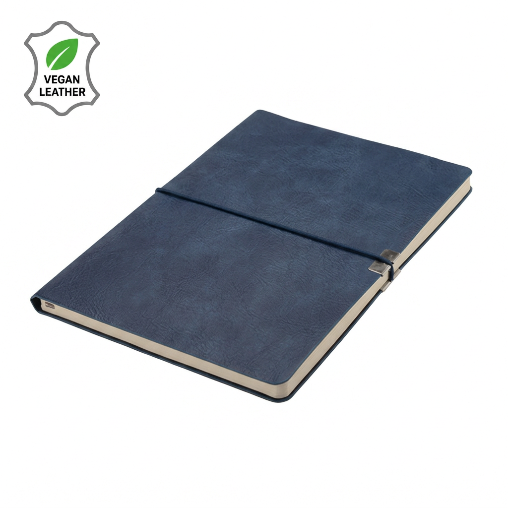 A5 Vegan Leather Flexi Notebook with Elastic - Blue | MIRELLE
