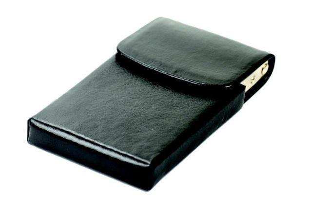 Flip-Up Business Card Holder - Genuine Leather - Black - MIRELLE Leather and Lifestyle