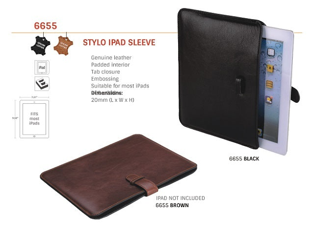 Genuine Leather Stylio iPad Sleeve - Padded Interior - Tab Closure ZA iPad Carry Case Mirelle Leather and Lifestyle