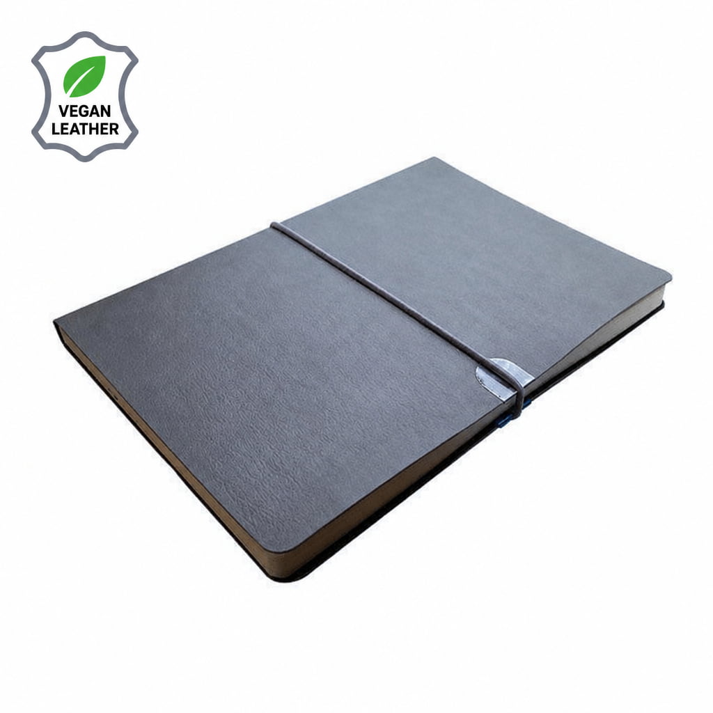 A5 Vegan Leather Flexi Notebook with Elastic - Grey | MIRELLE