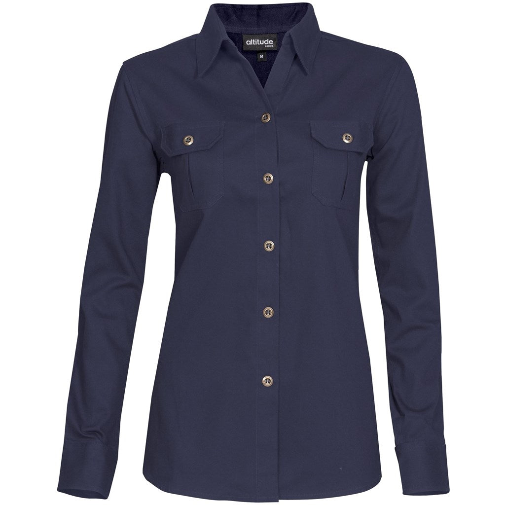 Ladies Long Sleeve Oryx Bush Shirt - Navy Mirelle Leather and Lifestyle