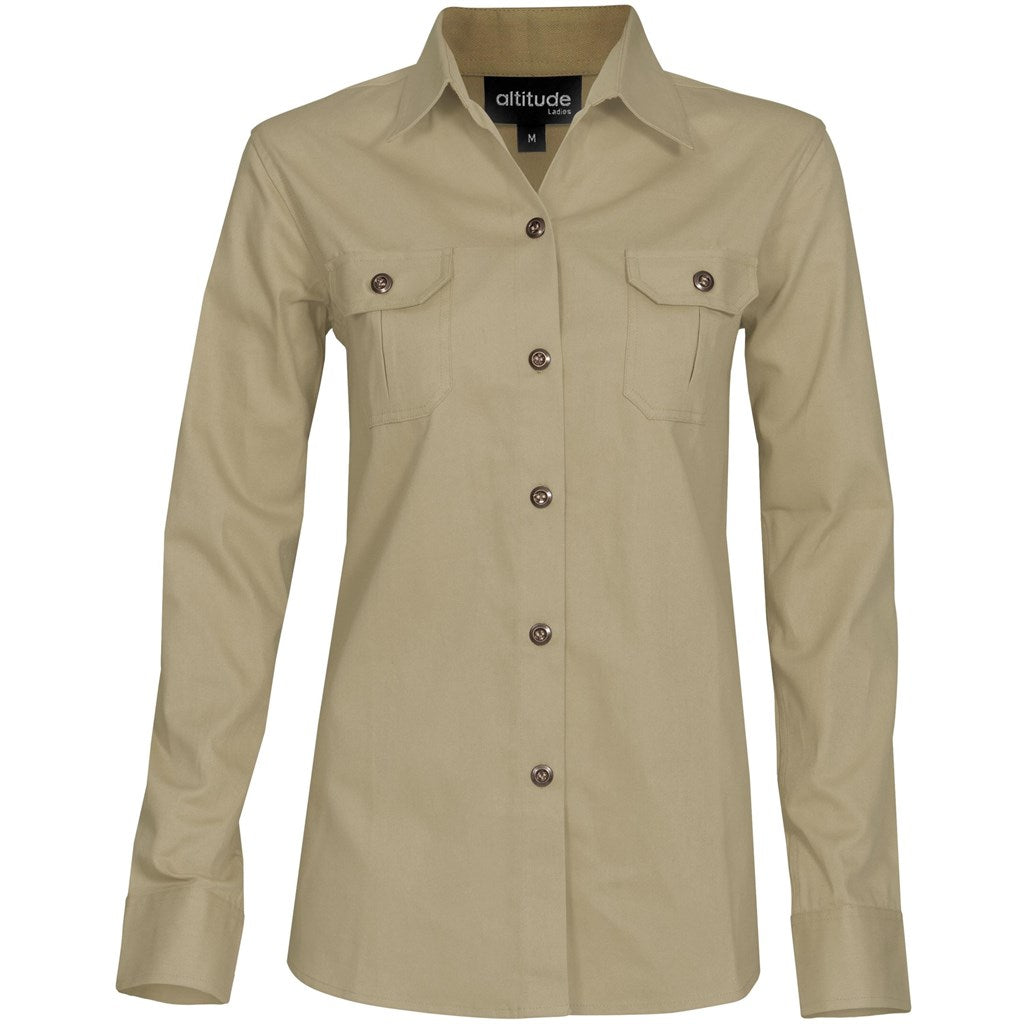 Ladies Long Sleeve Oryx Bush Shirt - Stone Mirelle Leather and Lifestyle