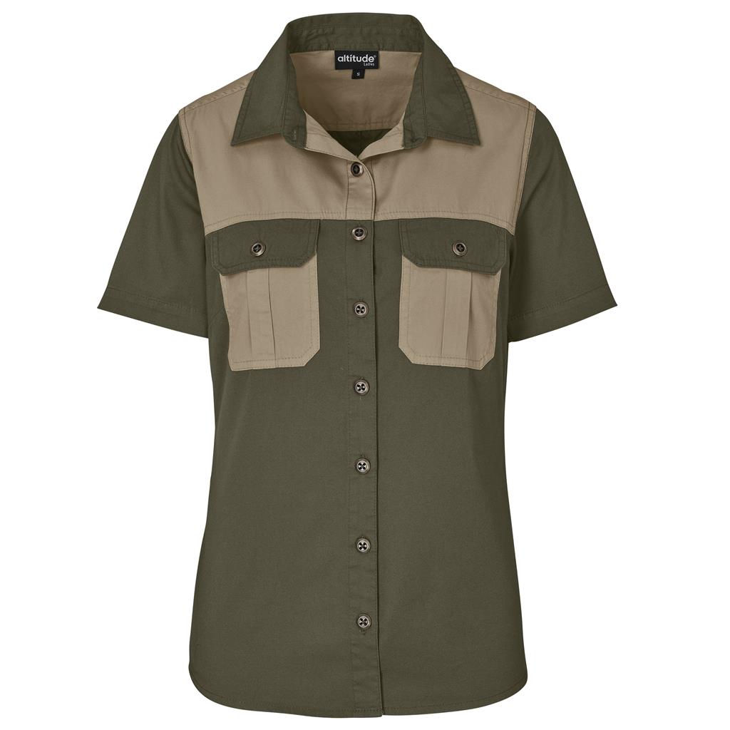 Ladies Short Sleeve Serengeti 2-Tone Bush Shirt Mirelle Leather and Lifestyle