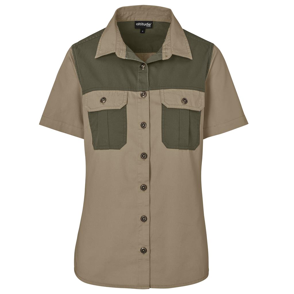 Ladies Short Sleeve Serengeti 2-Tone Bush Shirt Mirelle Leather and Lifestyle
