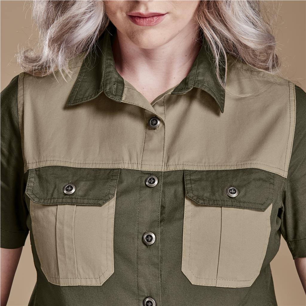 Ladies Short Sleeve Serengeti 2-Tone Bush Shirt Mirelle Leather and Lifestyle