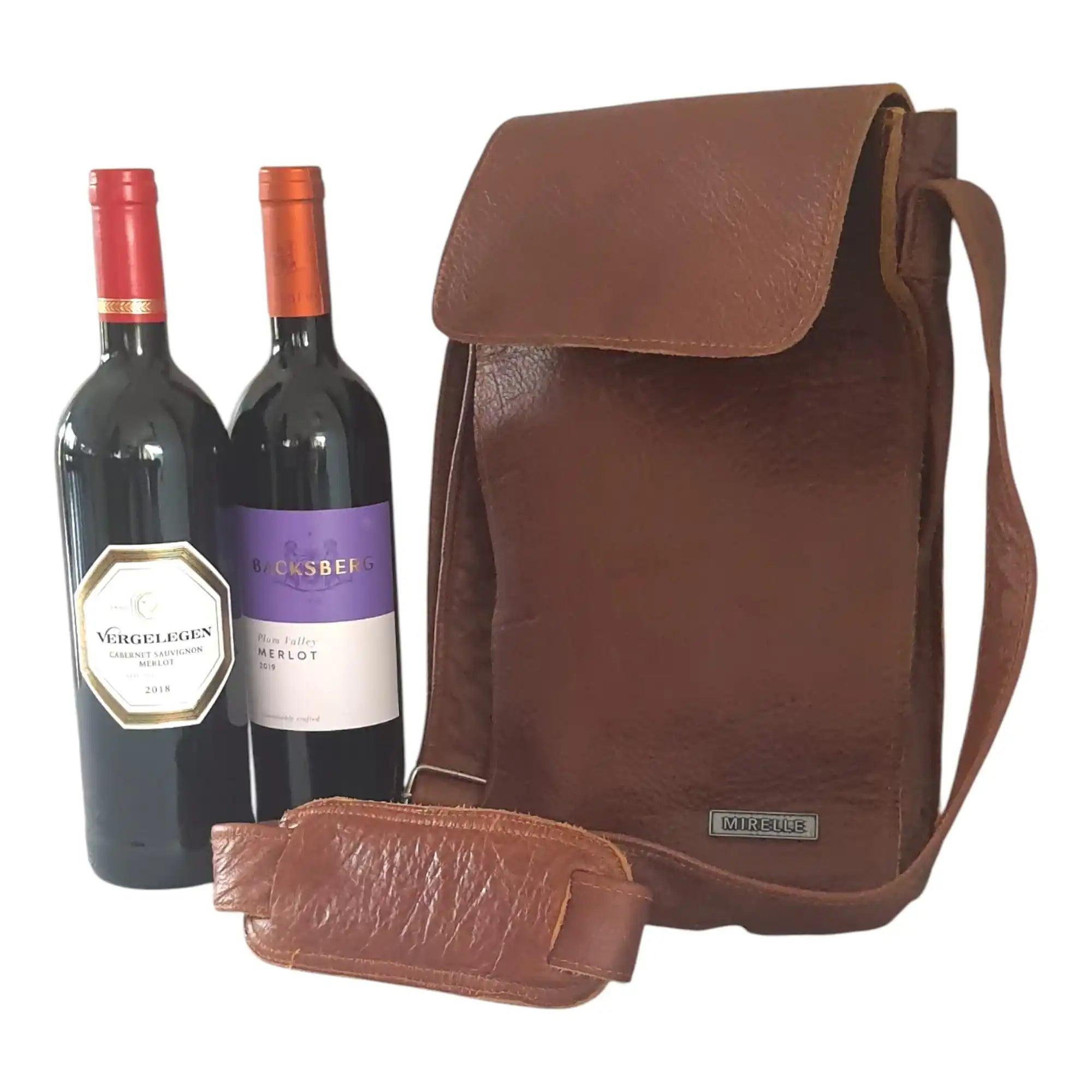 Leather 2 Bottle Sling Carrier Bag | MIRELLE ZA Food & Beverage Carriers Mirelle Leather and Lifestyle
