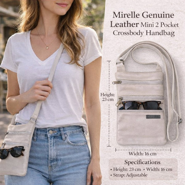 Leather 2-Pocket Crossbody Handbag - Genuine Leather Bag - White | MIRELLE → Featured Special Mirelle Leather and Lifestyle