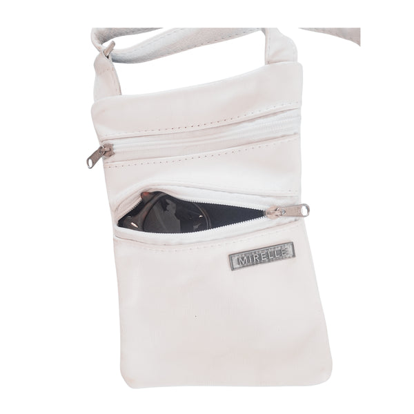Leather 2-Pocket Crossbody Handbag - Genuine Leather Bag - White | MIRELLE → Featured Special Mirelle Leather and Lifestyle