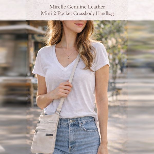 Leather 2-Pocket Crossbody Handbag - Genuine Leather Bag - White | MIRELLE → Featured Special Mirelle Leather and Lifestyle