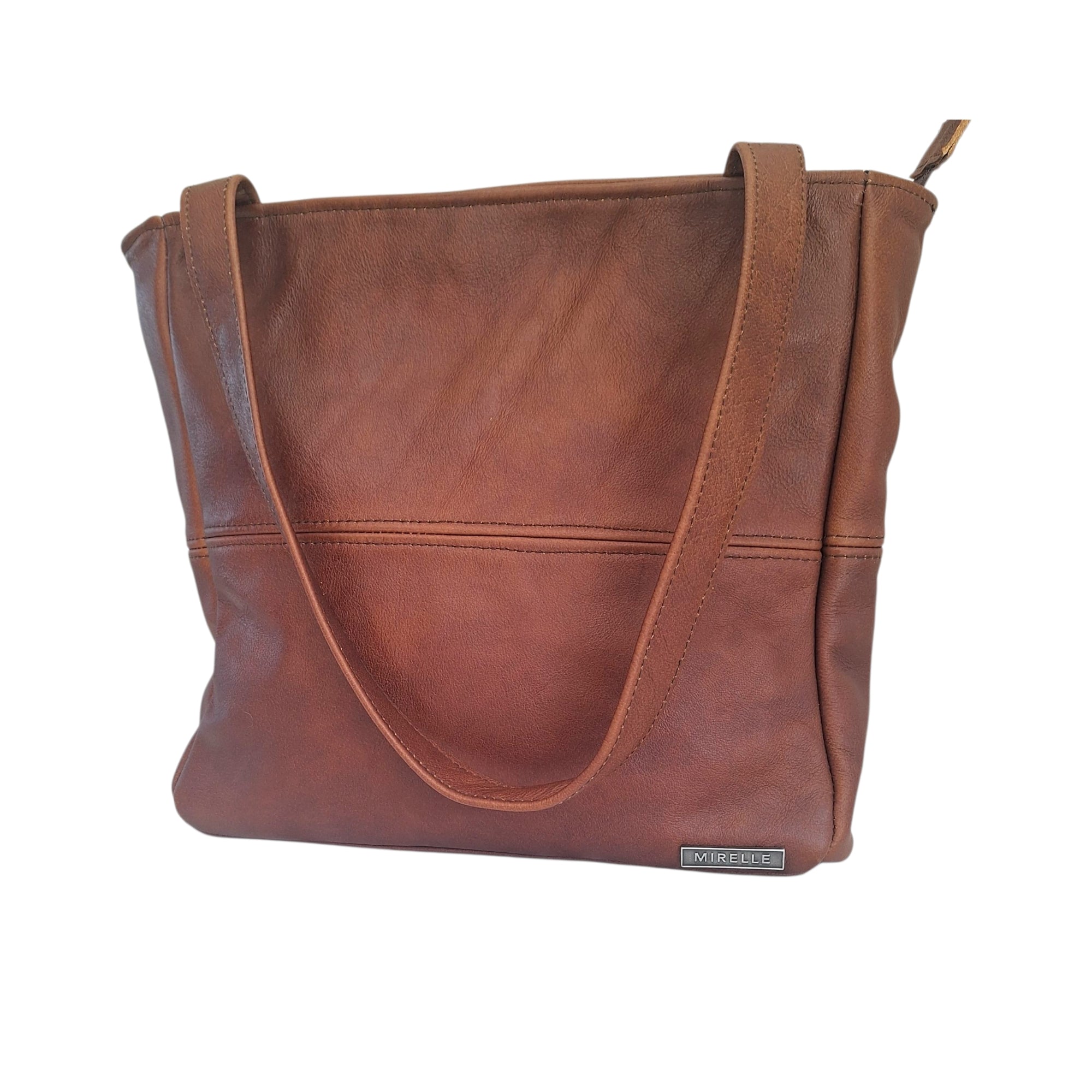 Leather Shopper Handbag With Outside Zipped Pocket - Medium | MIRELLE ZA Shopper Handbag Mirelle Leather and Lifestyle