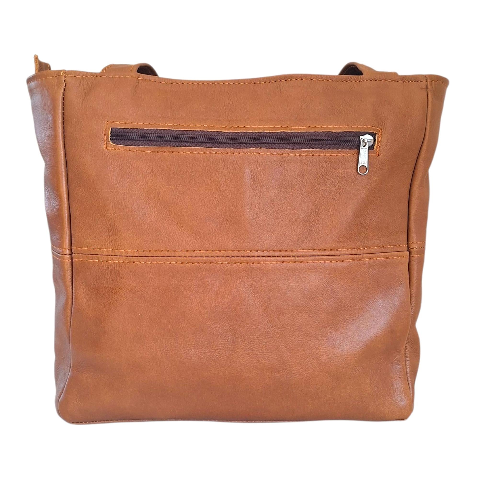 Leather Shopper Handbag With Outside Zipped Pocket - Medium | MIRELLE ZA Shopper Handbag Mirelle Leather and Lifestyle