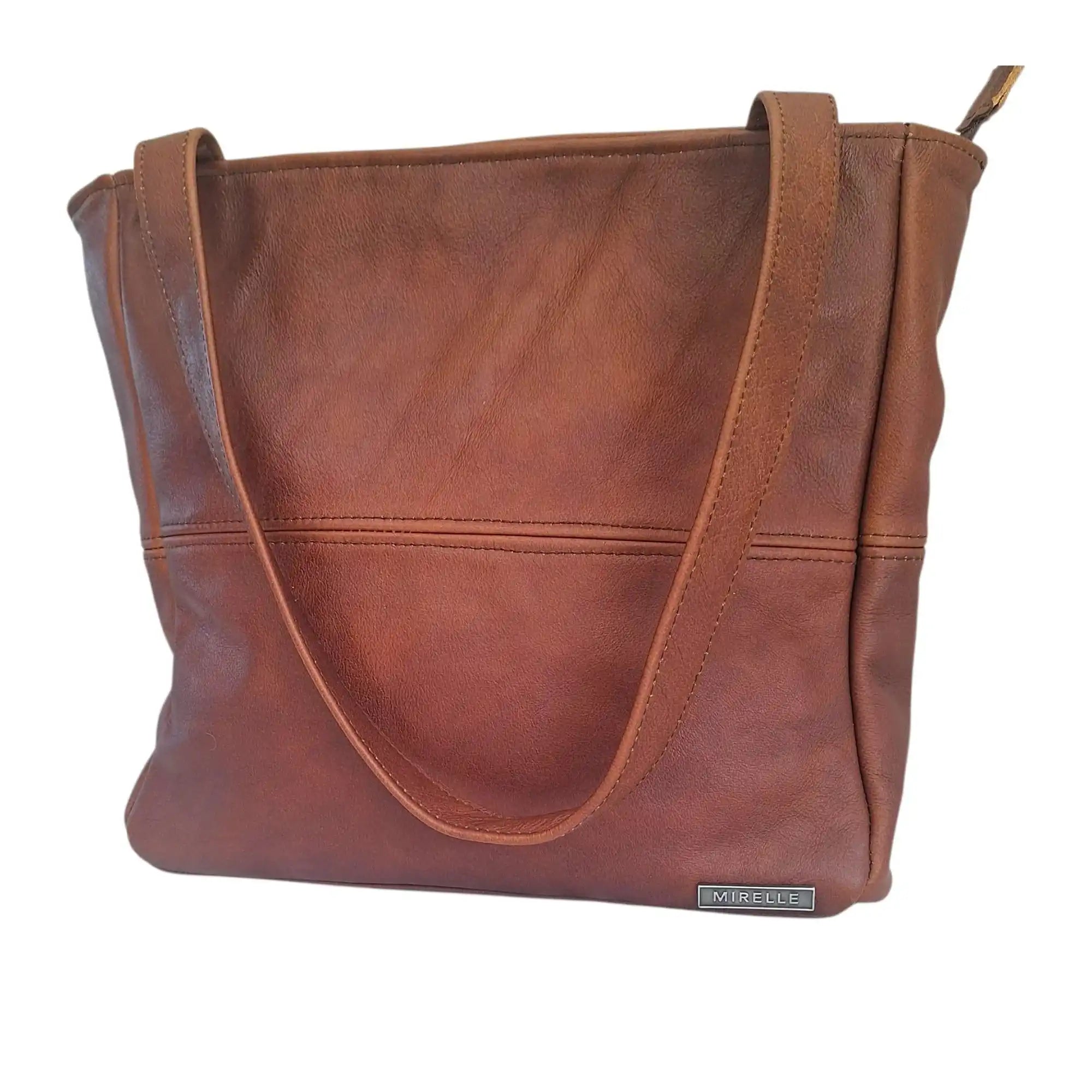 Leather Shopper Handbag With Outside Zipped Pocket - Medium | MIRELLE ZA Shopper Handbag Mirelle Leather and Lifestyle