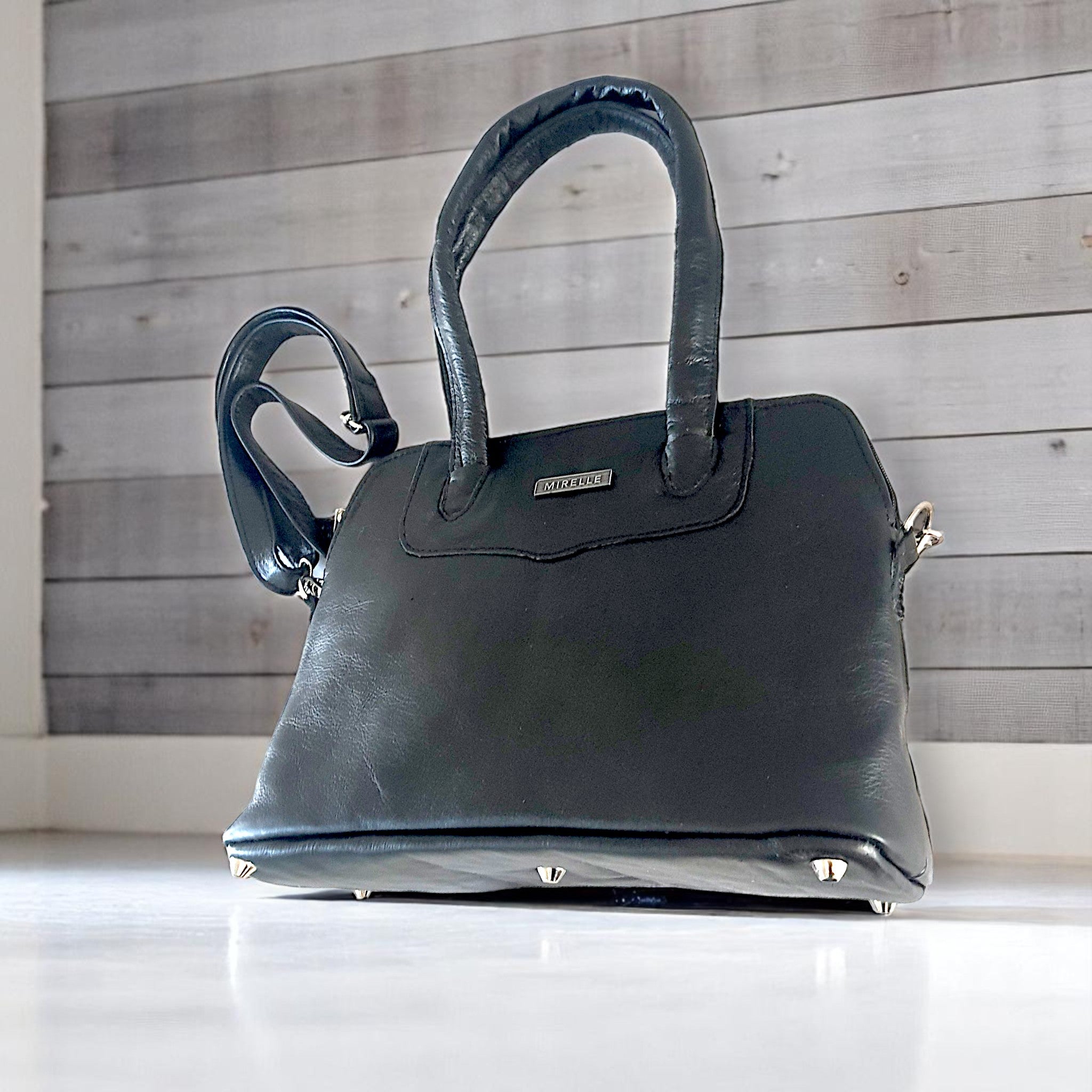 Leather Tote Handbag With Protective Feet - Framed Shape | MIRELLE ZA Tote Handbag Mirelle Leather and Lifestyle