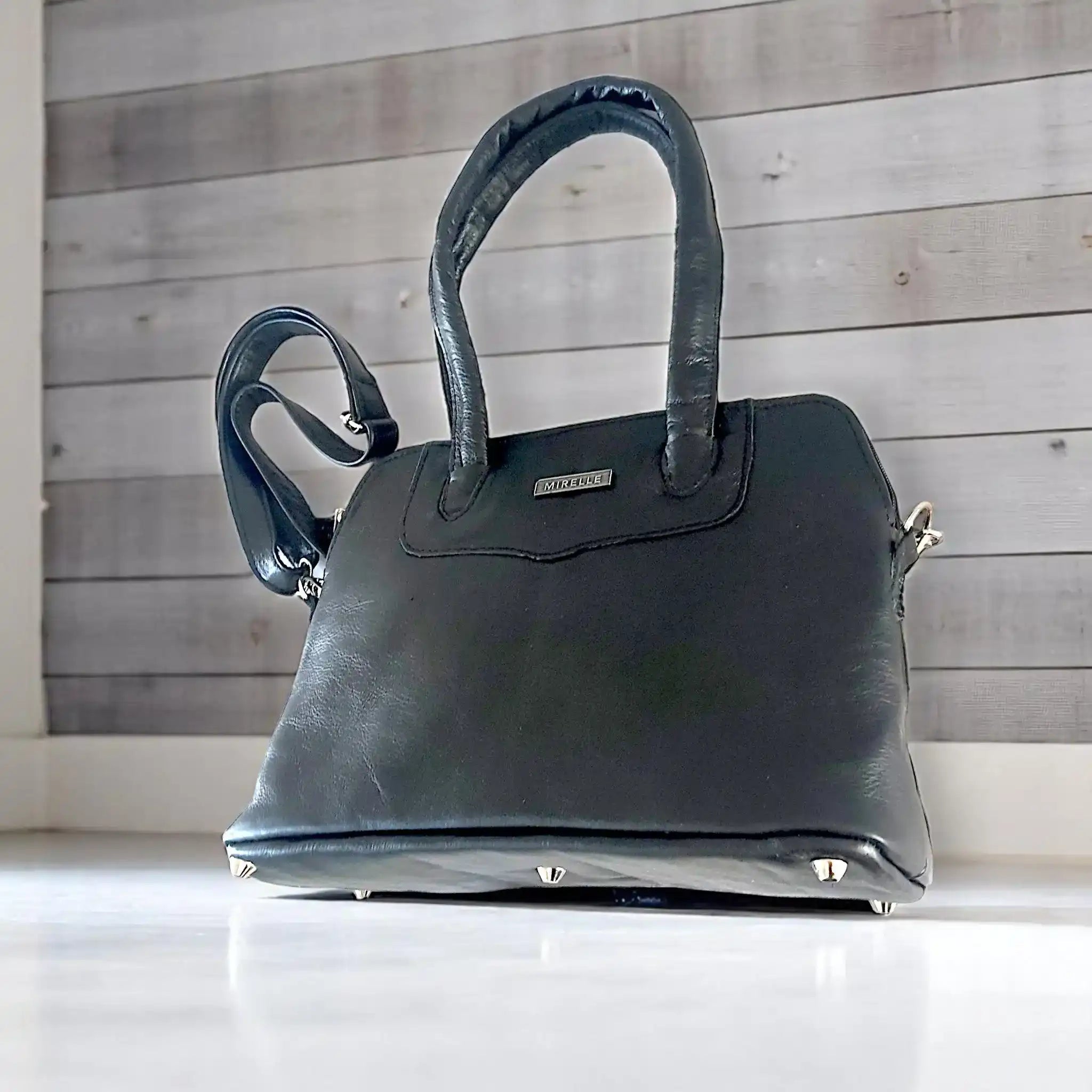 Leather Tote Handbag With Protective Feet - Framed Shape | MIRELLE ZA Tote Handbag Mirelle Leather and Lifestyle