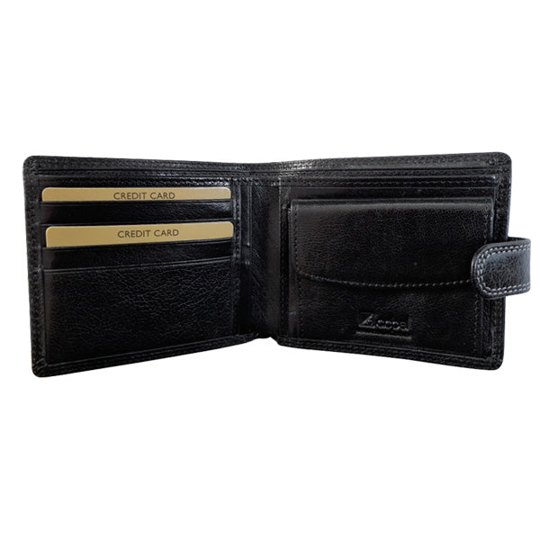 Leather Wallet With Coin Pouch and Tab Closure - Black | MIRELLE MIRELLE
