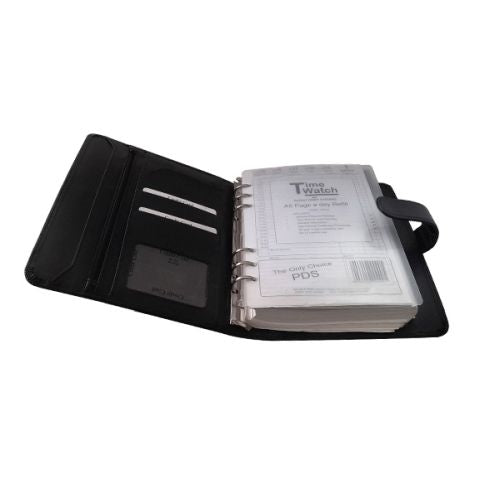 Inside view of A5 genuine leather organiser with document and card pockets