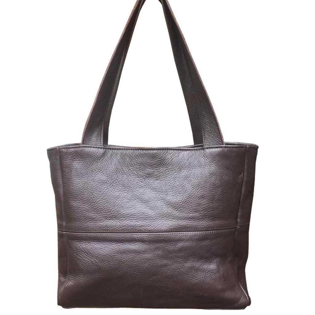 Mirelle Shopper Shoulder Handbag With Outside Zipped Pocket | Genuine Leather - Brown - MIRELLE Leather and Lifestyle