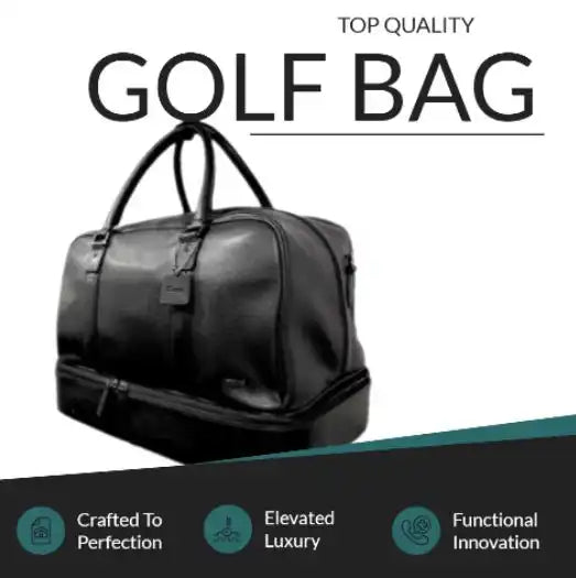 Mirelle Genuine Leather - President Double Decker Golf Bag - Shoe Compartment - Black MIRELLE