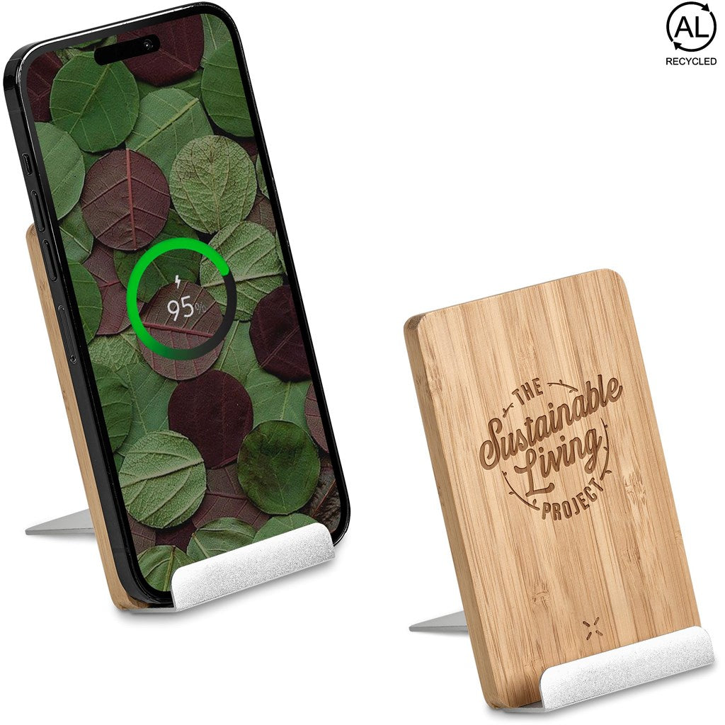 Okiyo Hakka Bamboo & Recycled Aluminium Wireless Charging Phone Stand Mirelle Leather and Lifestyle