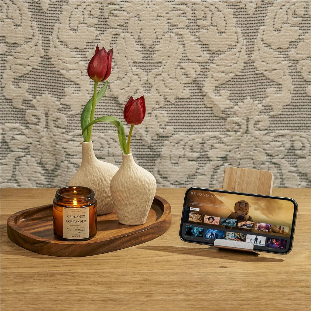 Okiyo Hakka Bamboo & Recycled Aluminium Wireless Charging Phone Stand Mirelle Leather and Lifestyle
