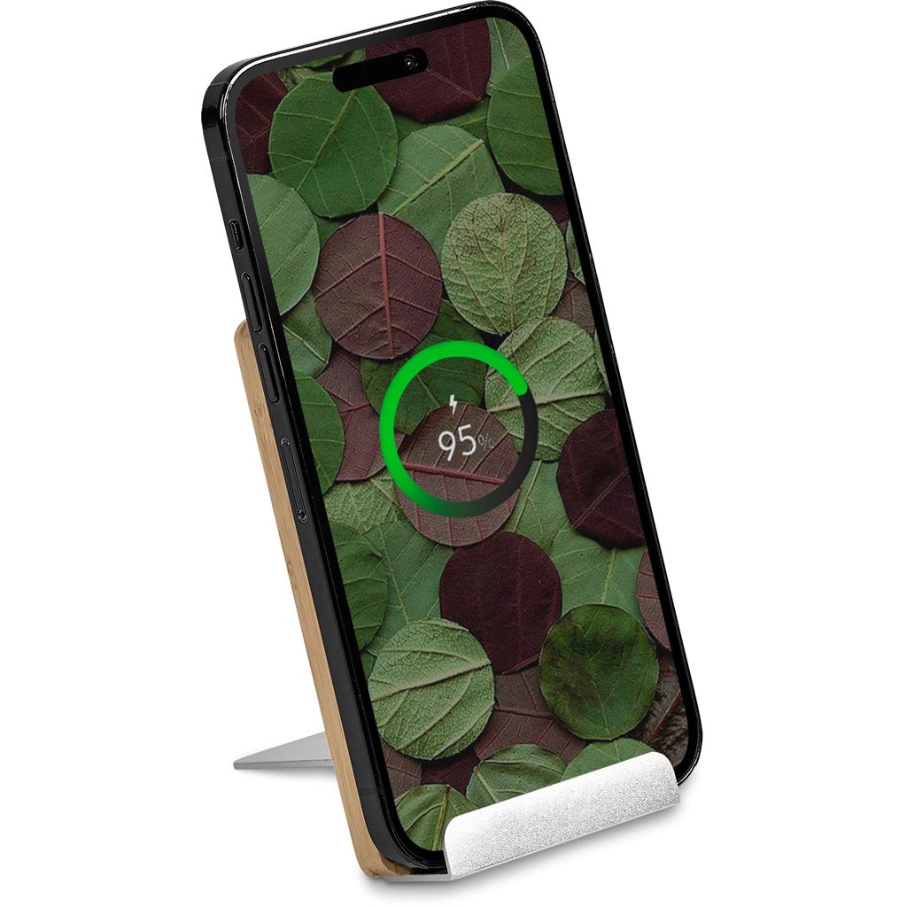 Okiyo Hakka Bamboo & Recycled Aluminium Wireless Charging Phone Stand Mirelle Leather and Lifestyle