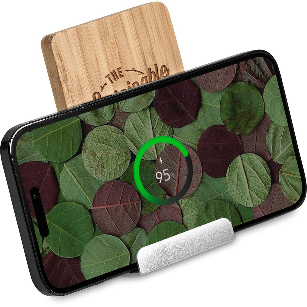 Okiyo Hakka Bamboo & Recycled Aluminium Wireless Charging Phone Stand Mirelle Leather and Lifestyle