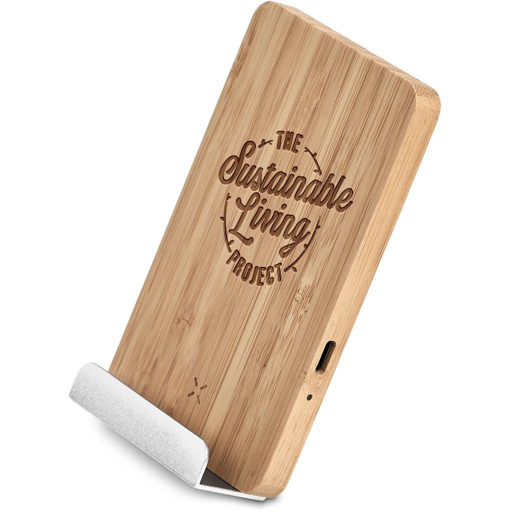 Okiyo Hakka Bamboo & Recycled Aluminium Wireless Charging Phone Stand Mirelle Leather and Lifestyle