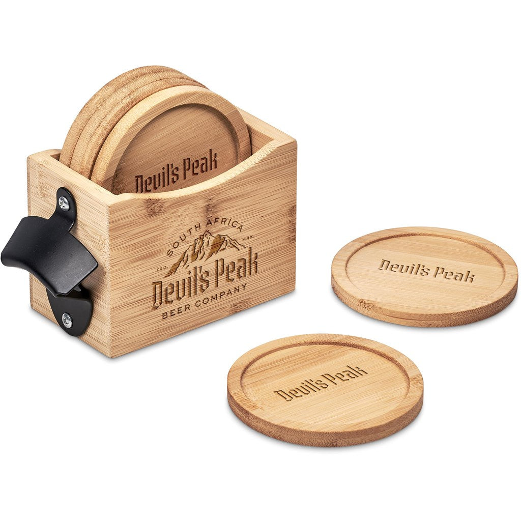 Okiyo Kanpai Bamboo Coaster & Bottle Opener Set Mirelle Leather and Lifestyle
