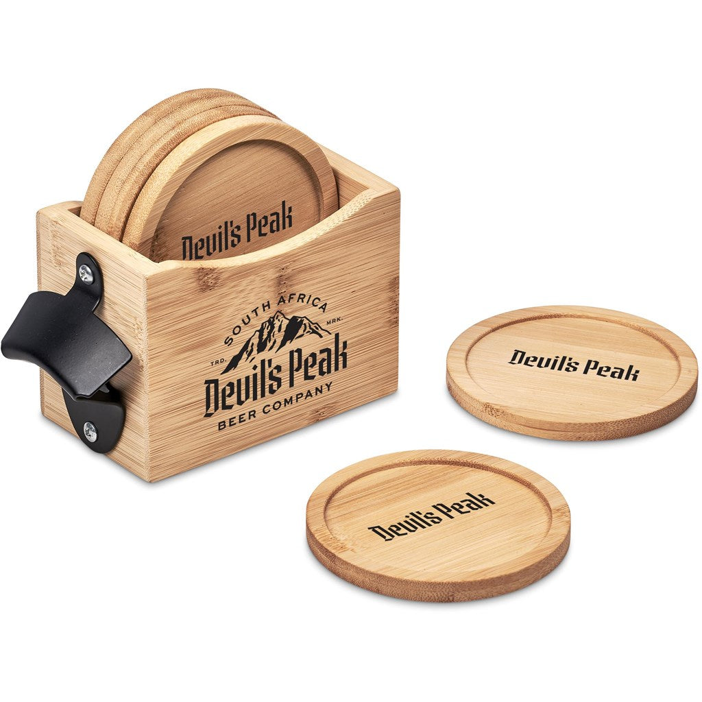 Okiyo Kanpai Bamboo Coaster & Bottle Opener Set Mirelle Leather and Lifestyle