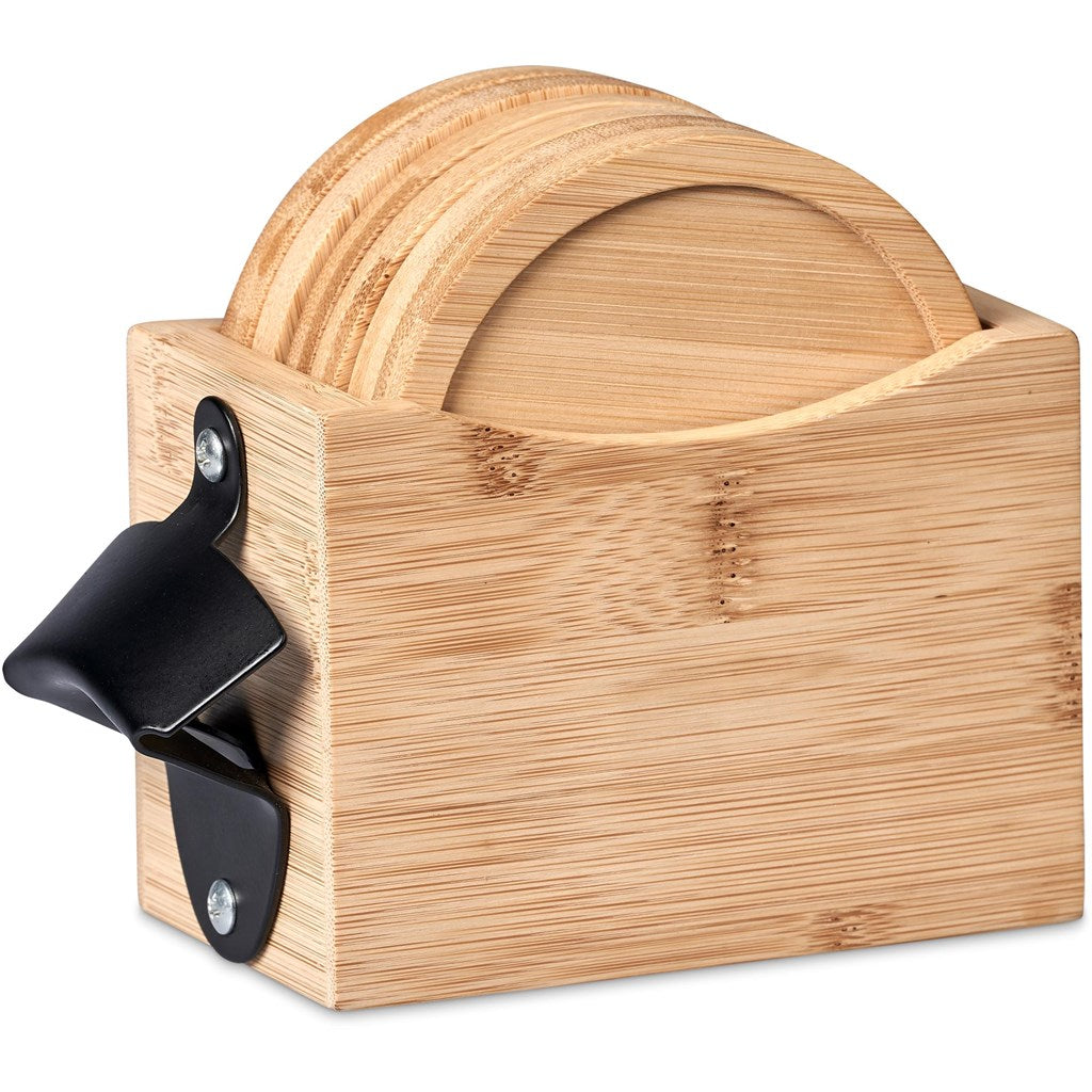 Okiyo Kanpai Bamboo Coaster & Bottle Opener Set Mirelle Leather and Lifestyle