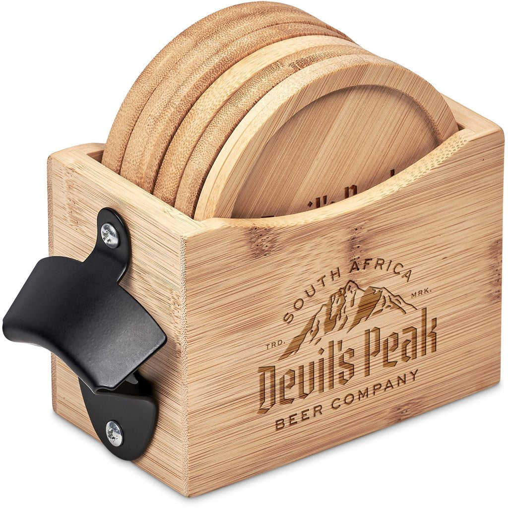 Okiyo Kanpai Bamboo Coaster & Bottle Opener Set Mirelle Leather and Lifestyle