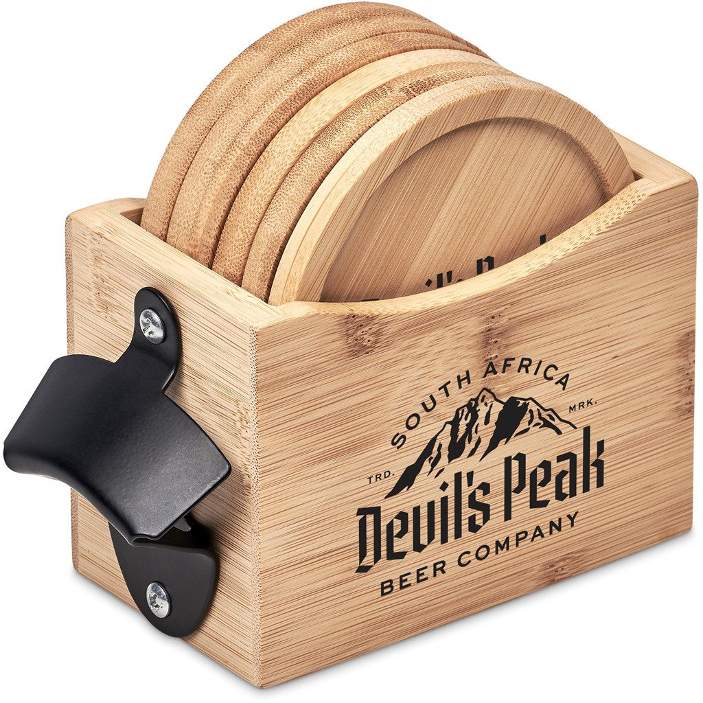 Okiyo Kanpai Bamboo Coaster & Bottle Opener Set Mirelle Leather and Lifestyle